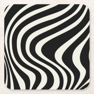 Posavasos Cuadrado De Papel Ondas retro en blanco y negro