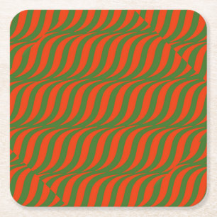 Posavasos Cuadrado De Papel Ondas rojas y verdes