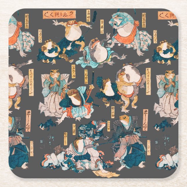 Posavasos Cuadrado De Papel Ondulaciones ukiyo-e de rana japonesa (Anverso)