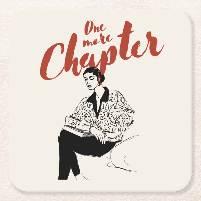 Posavasos Cuadrado De Papel One More Chapter Red Script l Book Lovers & Reader (Anverso)