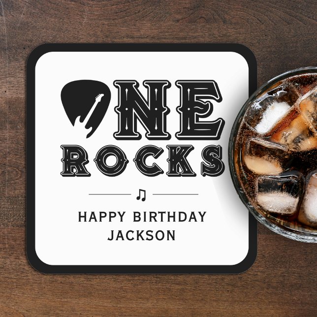 Posavasos Cuadrado De Papel One Rocks Guitar Pick 1st Birthday Party (Subido por el creador)