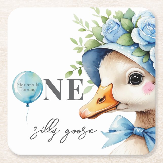 Posavasos Cuadrado De Papel One Silly Goose Boy Birthday  (Anverso)