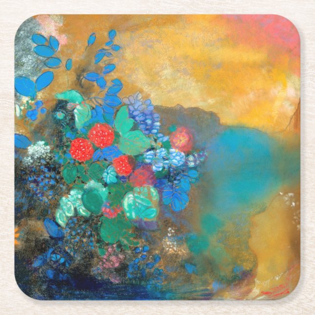 Posavasos Cuadrado De Papel Ophelia entre las flores, Redon (Anverso)