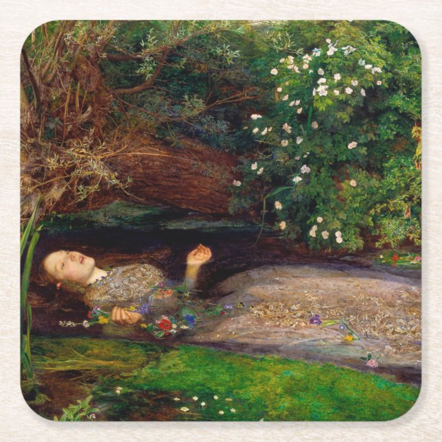 Posavasos Cuadrado De Papel Ophelia, John Everett Millais, 1851-1852 (Anverso)