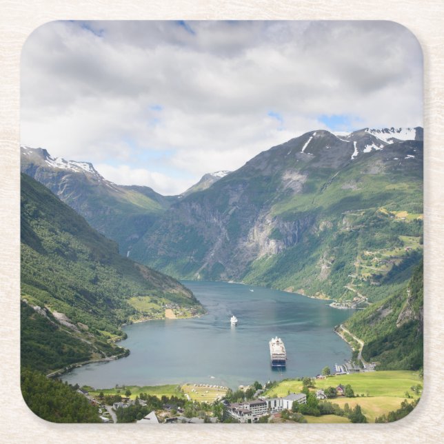 Posavasos Cuadrado De Papel Opinión de Geirangerfjord en el práctico de costa (Anverso)