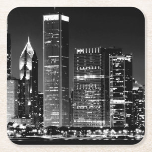 Posavasos Cuadrado De Papel Opinión de la noche del paisaje urbano famoso de