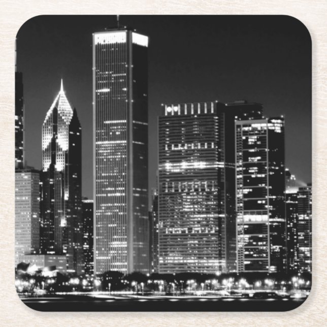 Posavasos Cuadrado De Papel Opinión de la noche del paisaje urbano famoso de (Anverso)