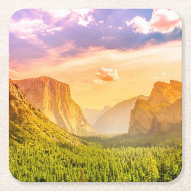 Posavasos Cuadrado De Papel Opinión del túnel del parque nacional de Yosemite (Anverso)