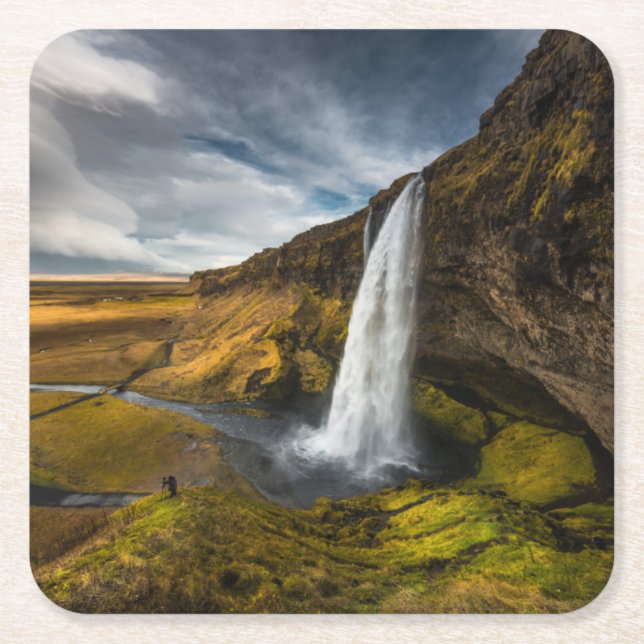 Posavasos Cuadrado De Papel Opinión hermosa del paisaje de Seljalandsfoss (Anverso)