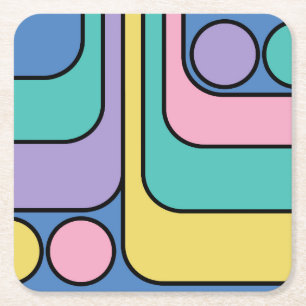 Posavasos Cuadrado De Papel Optimizar el diseño geométrico de estilo retro mod