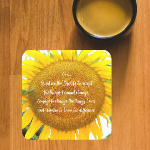 Posavasos Cuadrado De Papel Oración de Serenity Floral de girasol amarillo
