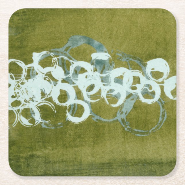 Posavasos Cuadrado De Papel Orbes verdes I (Anverso)