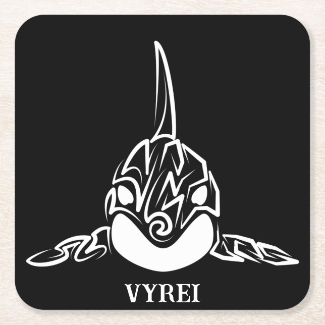 Posavasos Cuadrado De Papel Orca tribal negra y blanca (Anverso)