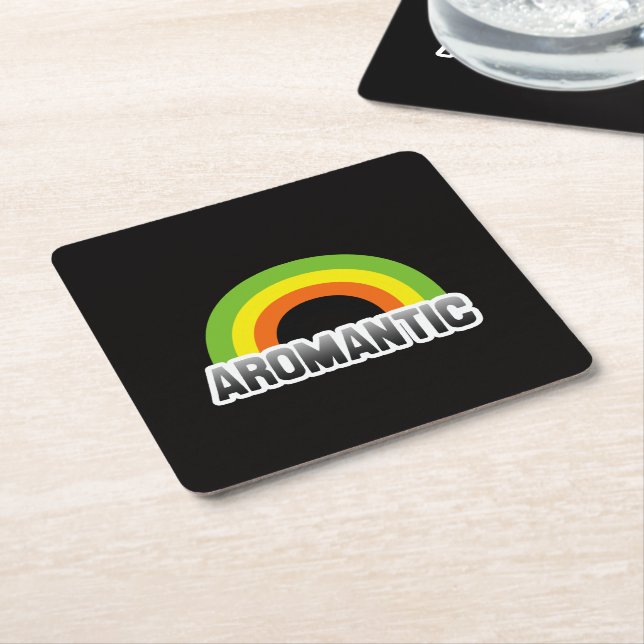 Posavasos Cuadrado De Papel Orgullo Aromántico (En perspectiva)