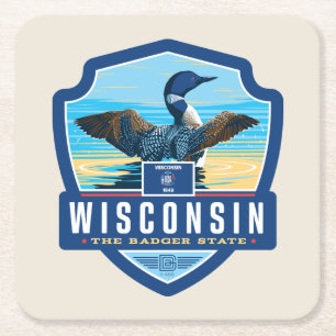 Posavasos Cuadrado De Papel Orgullo del Estado   Wisconsin