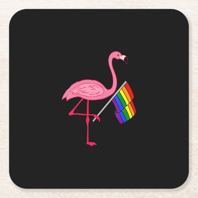 Posavasos Cuadrado De Papel orgullo gay rosa flamingo lgbt mes de orgullo (Anverso)
