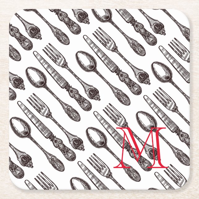 Posavasos Cuadrado De Papel Original Silverware Classic Foodie (Anverso)