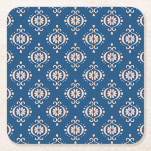 Posavasos Cuadrado De Papel Ornamento de Damasco de Folclore Geométrico Ikat