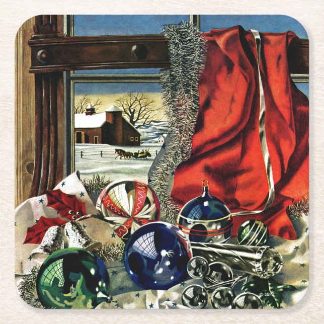 Posavasos Cuadrado De Papel Ornamentos de Navidad (Anverso)