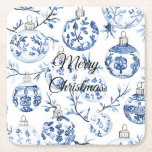 Posavasos Cuadrado De Papel Ornamentos de Navidad Blue White de moda<br><div class="desc">Ornamentos de Navidad Blue White de moda</div>