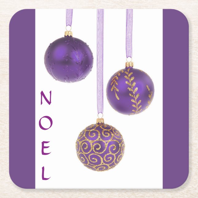 Posavasos Cuadrado De Papel Ornamentos de Navidad Purple Ball (Anverso)