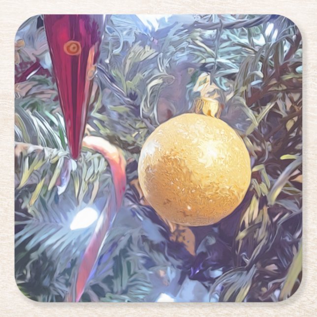 Posavasos Cuadrado De Papel Ornamentos feriados de invierno (Anverso)