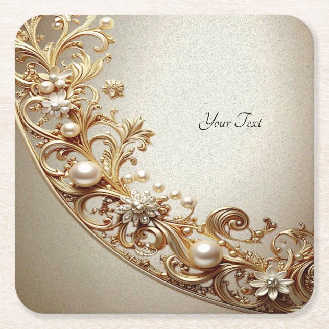 Posavasos Cuadrado De Papel Ornate Gold Flourish Paper Coaster (Anverso)