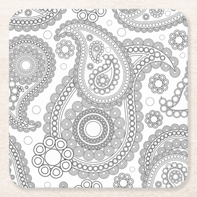 Posavasos Cuadrado De Papel Ornate Paisley blanco y negro (Anverso)
