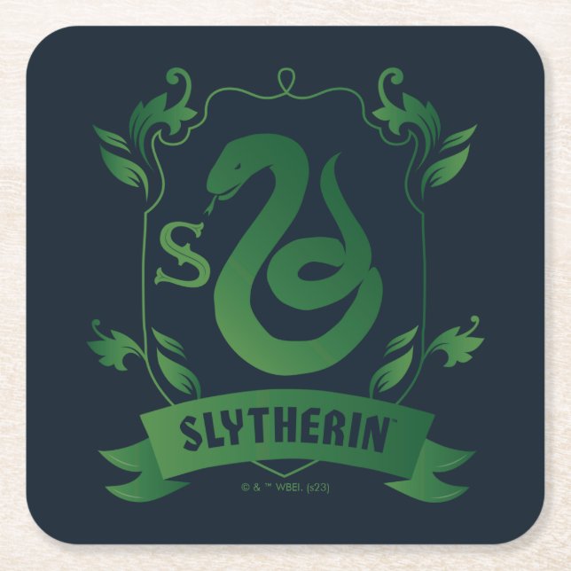 Posavasos Cuadrado De Papel Ornate SLYTHERIN™ House Escudo (Anverso)
