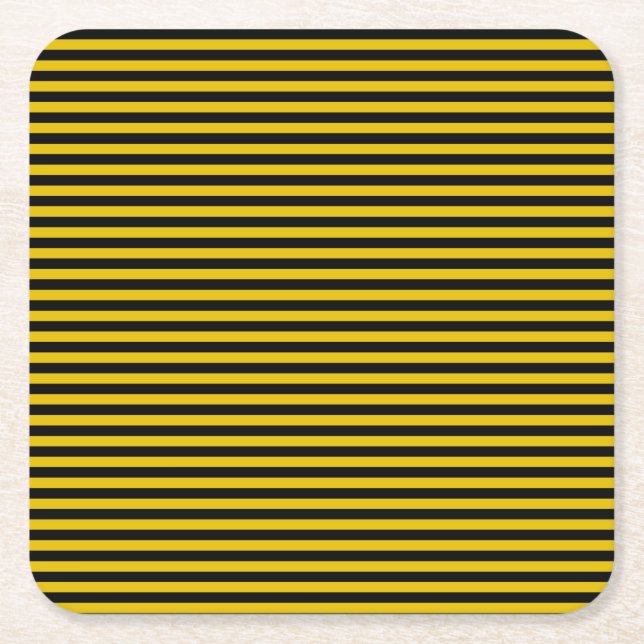 Posavasos Cuadrado De Papel Oro amarillo y negro trenzado a rayas (Anverso)