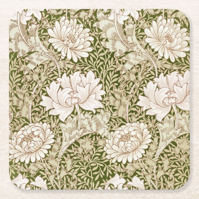Posavasos Cuadrado De Papel Oro de crisantemo, William Morris (Anverso)