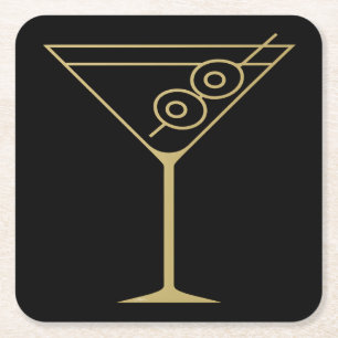 Posavasos Cuadrado De Papel Oro de mediados de siglo moderno 2 Martini de acei