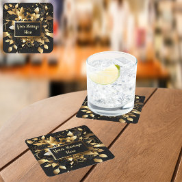 Posavasos Cuadrado De Papel Oro elegante personalizado
