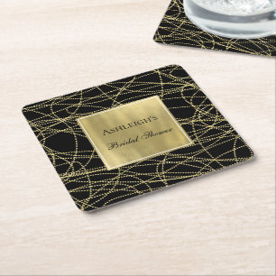 Posavasos Cuadrado De Papel Oro Negro Glam Abstract Fiesta de Despedida de Sol