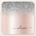 Posavasos Cuadrado De Papel Oro Rosa - Monograma Purpurina Rubor rosado platea<br><div class="desc">Oro Rosa - Purpurina de espuma metálica de Relieve metalizado de imitación rosado y plateado de Rubor cepillado de las tiras de papel de monograma Metalizado. Esto hace que la graduación perfecta, el cumpleaños, el boda, la ducha de novia, el aniversario, la ducha de bebé o la fiesta de soltera...</div>