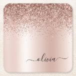 Posavasos Cuadrado De Papel Oro Rosa - Nombre Metalizado del monograma del Pur<br><div class="desc">Oro Rosa - Purpurina de espuma metálica de Relieve metalizado de imitación rosada Rubor Cepillado Monograma Metalizado Papel de papel. Esto hace que la graduación perfecta, el cumpleaños, el boda, la ducha de novia, el aniversario, la ducha de bebé o la fiesta de soltera sea un regalo para alguien que...</div>