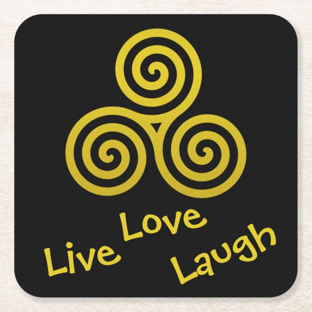 Posavasos Cuadrado De Papel oro Triple espiral Live Love Laureado (Anverso)