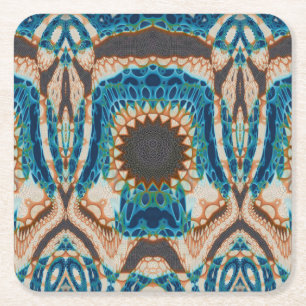 Posavasos Cuadrado De Papel Oro turquesa Sol Southwestern Art