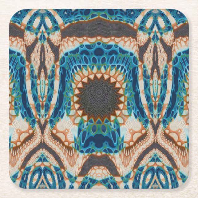 Posavasos Cuadrado De Papel Oro turquesa Sol Southwestern Art (Anverso)