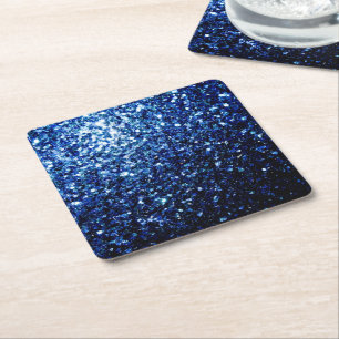 Posavasos Cuadrado De Papel Oscuro Azul profundo brillante purpurina chispas