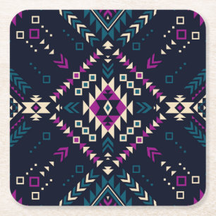 Posavasos Cuadrado De Papel Oscuro Navajo, geométrico vintage.