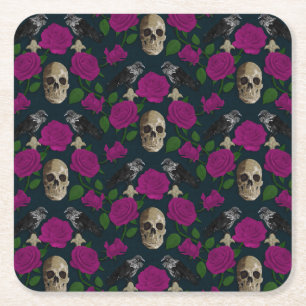 Posavasos Cuadrado De Papel Oscuro Rosa gótico gótico grisáceo Vines Raven Sku