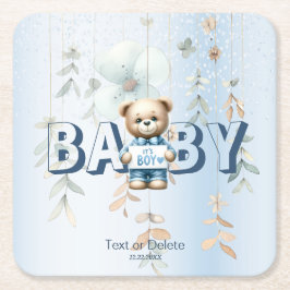 Posavasos Cuadrado De Papel Osito De Peluche Lindo Floral Azul Hermoso