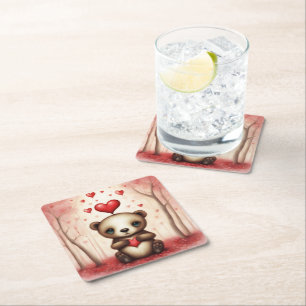 Posavasos Cuadrado De Papel Oso de amor 1