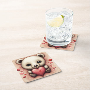 Posavasos Cuadrado De Papel Oso de amor 2