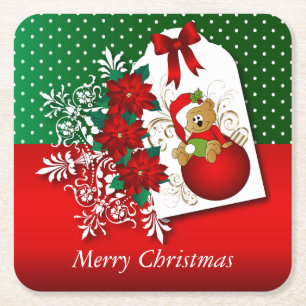 Posavasos Cuadrado De Papel Oso de las Felices Navidad