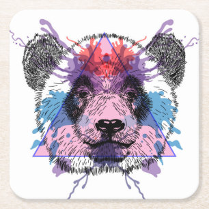 Posavasos Cuadrado De Papel Oso de panda geométrico