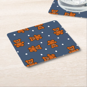 Posavasos Cuadrado De Papel Oso de peluche con punto de polka