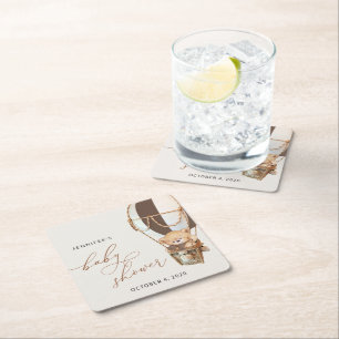 Posavasos Cuadrado De Papel Oso de peluche, globo de aire caliente marrón, Bab