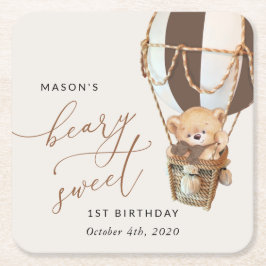 Posavasos Cuadrado De Papel Oso de peluche, globo de aire caliente marrón, pri